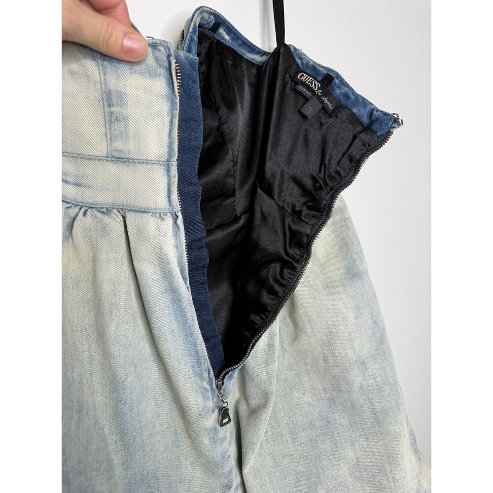 Denim Mini Dress Strapless Bubble Hem Y2K Party Dress Corset Bustier GUESS - Picture 4 of 9